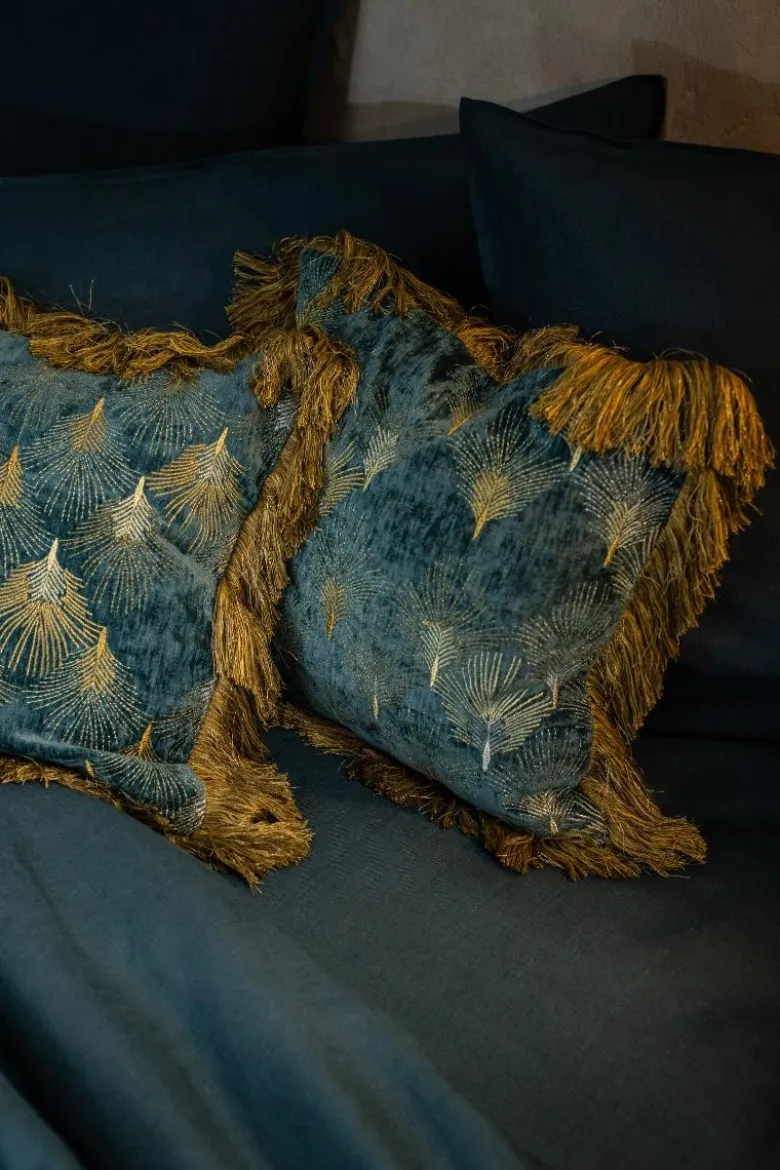 Cuscino Peacock in Velluto con Frange