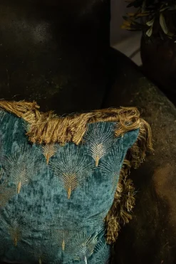 Cuscino Peacock in Velluto con Frange